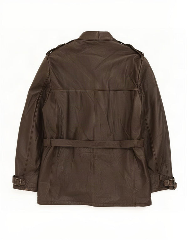 Casaco de couro militar masculino vintage Reino Unido 40 grande marrom