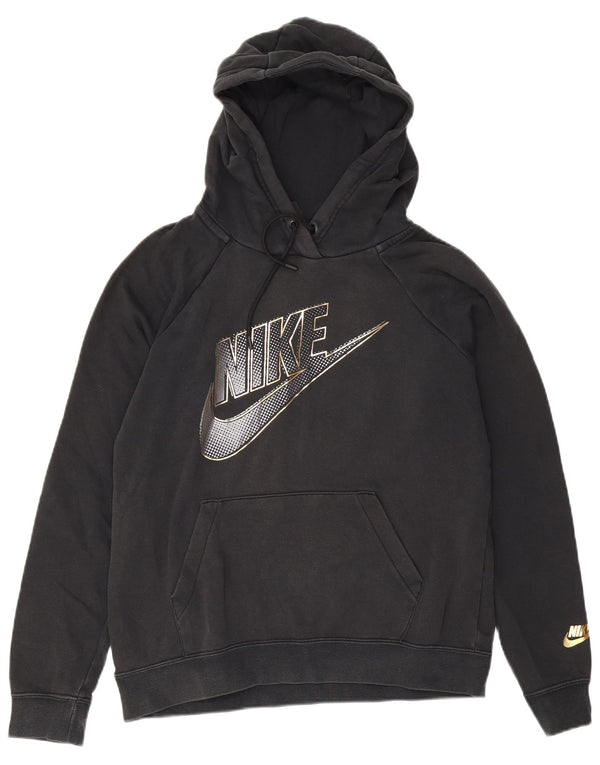 Jumper com capuz Nike feminino gráfico oversized UK 10 pequeno algodão preto