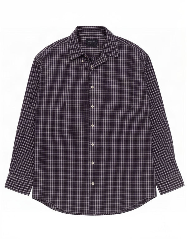 Camisa masculina Nautica Classic Fit tamanho 17 XL azul marinho xadrez algodão