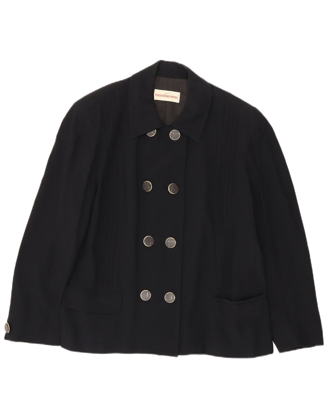 Jaqueta blazer feminina Roccobarocco com peito duplo UK 18 XL azul marinho