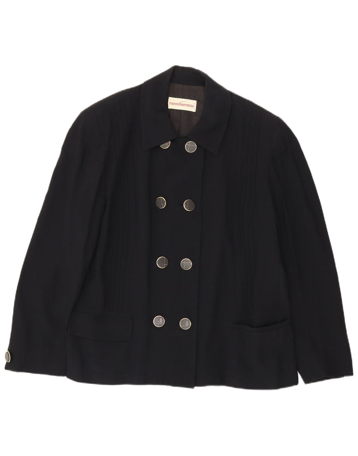 Jaqueta blazer feminina Roccobarocco com peito duplo UK 18 XL azul marinho