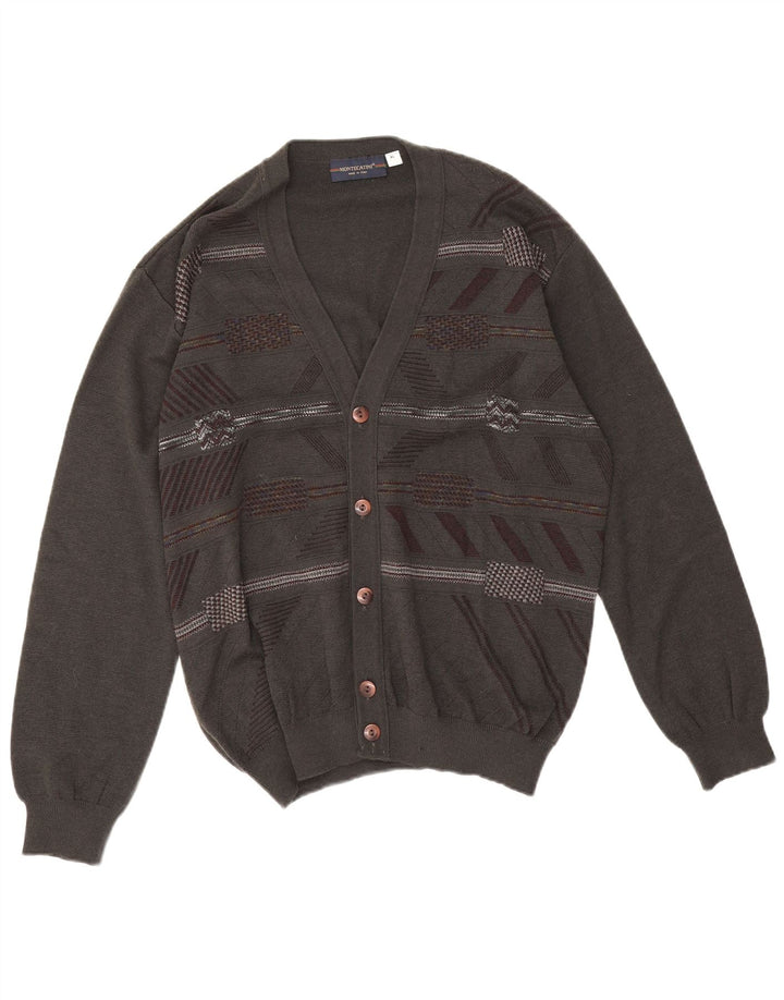 Suéter cardigã masculino Montecatini XL cinza geométrico lã merino