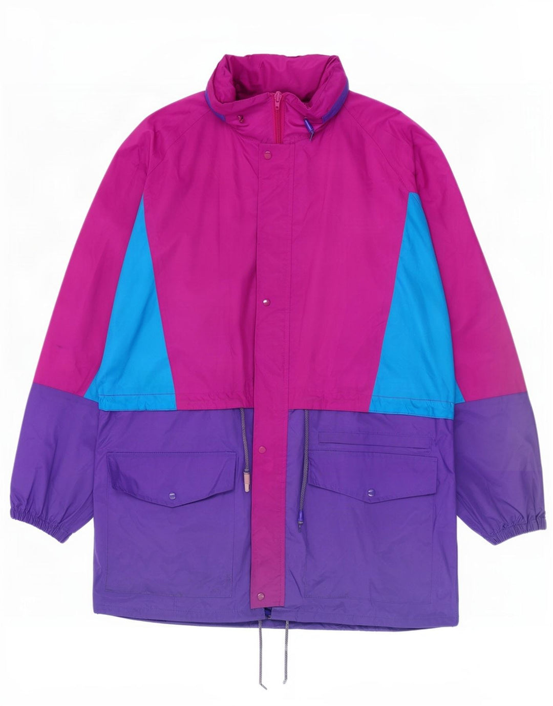 Jaqueta de chuva com capuz masculina vintage UK 40 grande Colourblock multicolorido Nylon