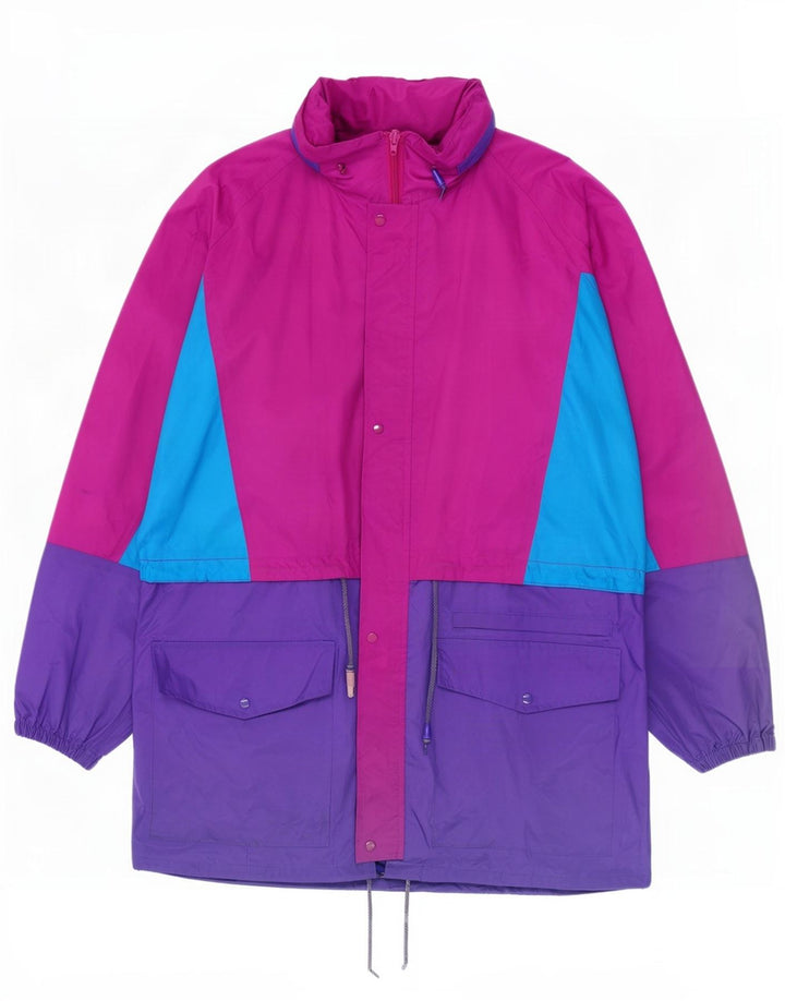 Jaqueta de chuva com capuz masculina vintage UK 40 grande Colourblock multicolorido Nylon