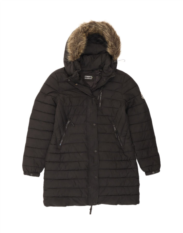 Jaqueta acolchoada com capuz feminina Superdry UK 12 poliéster preto médio