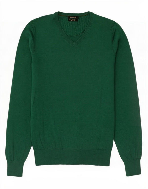 Suéter masculino Massimo Dutti com decote em V pequeno algodão verde