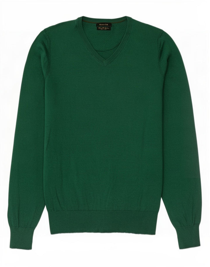 Suéter masculino Massimo Dutti com decote em V pequeno algodão verde