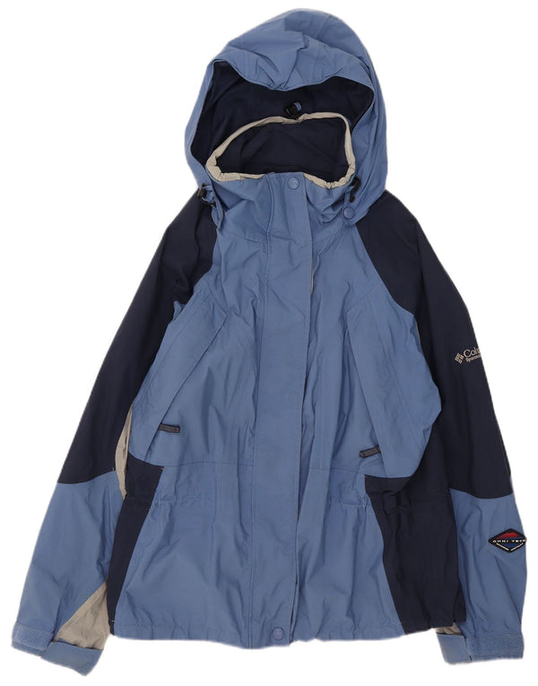 Jaqueta de chuva feminina Columbia com capuz Reino Unido 16 grande bloco colorido azul nylon