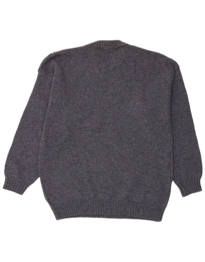 Suéter masculino VINTAGE com gola redonda grande azul Argyle/Diamante