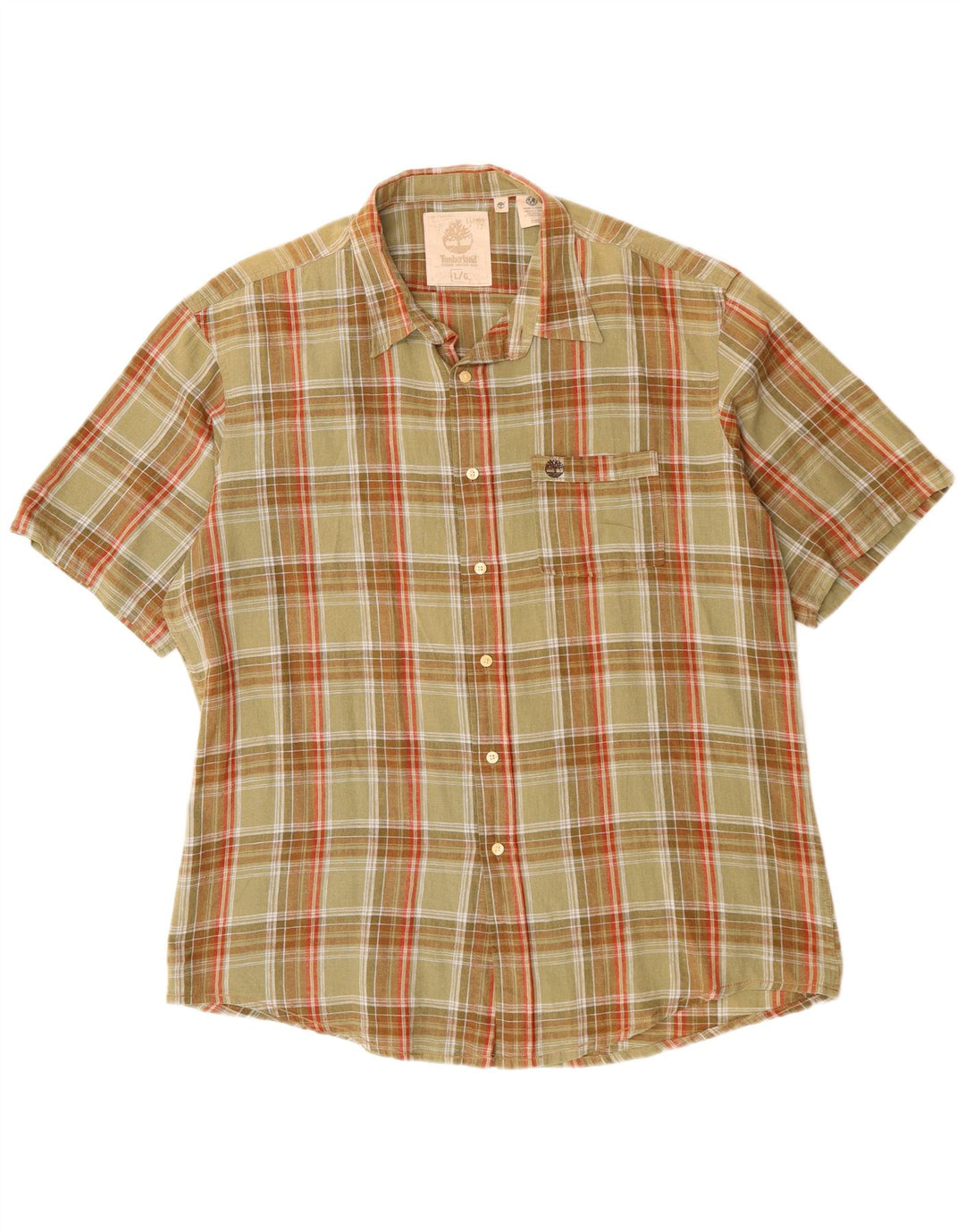 Camisa masculina de manga curta Timberland grande cáqui xadrez algodão clássico