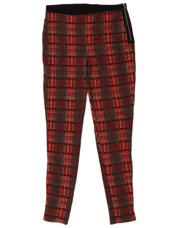 Calça feminina casual skinny Topshop Reino Unido 12 médio W28 L29 xadrez vermelho