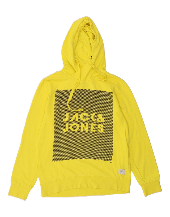 JACK & JONES Mens Graphic Hoodie Jumper Large Yellow Cotton Vintage Jack & Jones and Second-Hand Jack & Jones from Messina Hembry 