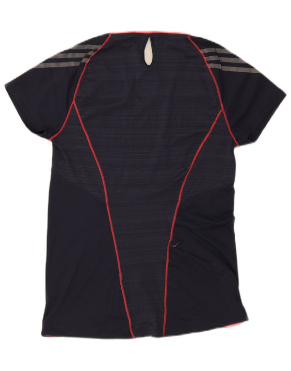 Adidas Womens Climalite T-Shirt Top Reino Unido 8/10 Pequeno Azul Marinho Poliéster