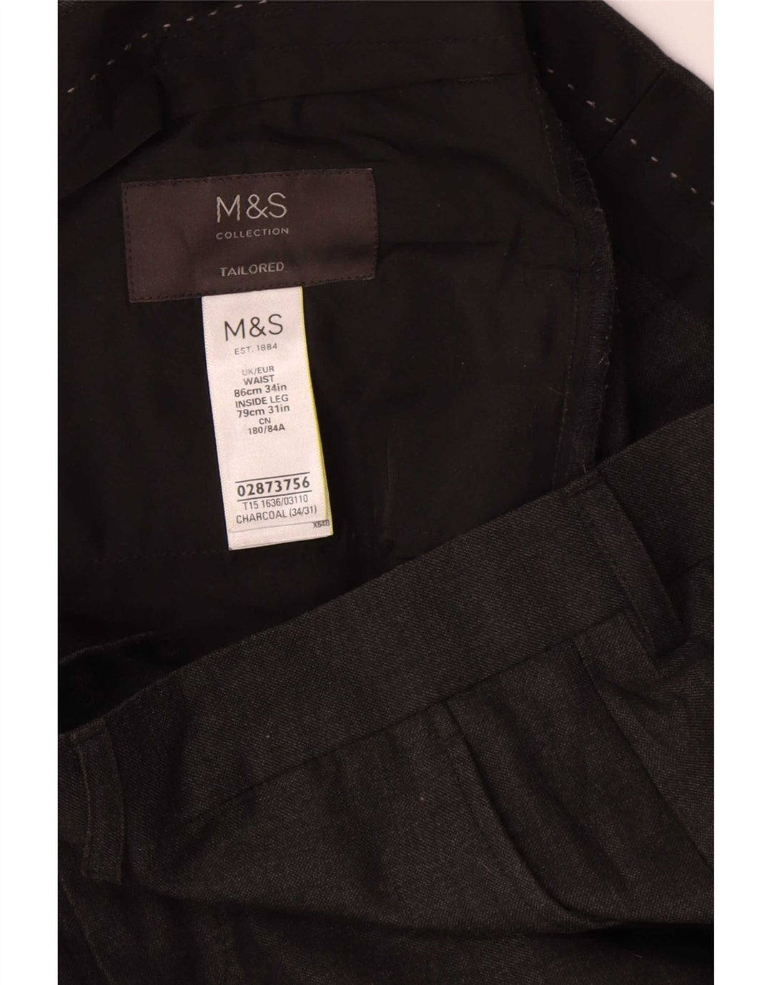 Calça masculina de terno cônico Marks & Spencer W34 L31 poliéster cinza