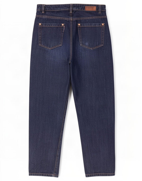 Calça jeans feminina de cintura alta Benetton W28 L27 azul marinho