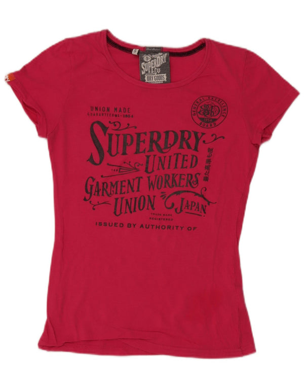 Camiseta feminina Superdry com estampa gráfica UK 10 algodão rosa pequeno