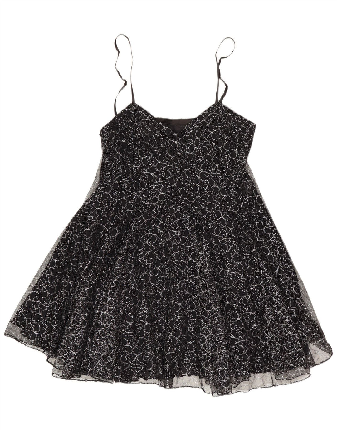 Vestido tutu feminino vintage UK 8 pequeno poliéster floral preto