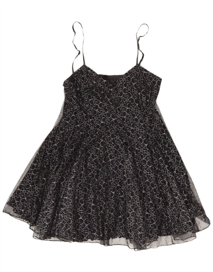 Vestido tutu feminino vintage UK 8 pequeno poliéster floral preto