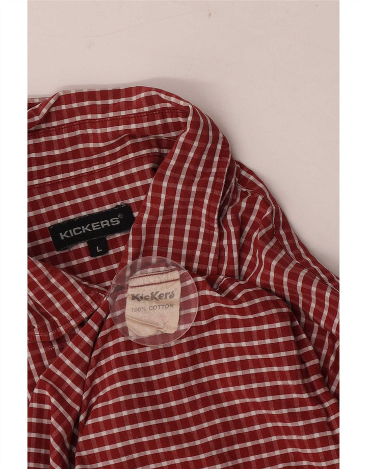 Camisa masculina de manga curta Kickers grande algodão xadrez vermelho