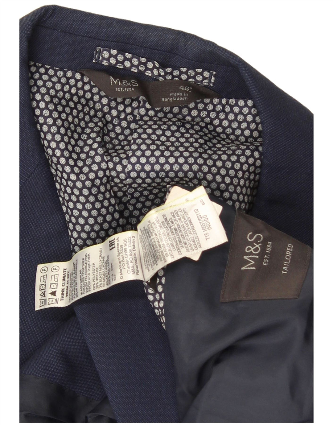 Jaqueta blazer masculina sob medida de 2 botões Marks & Spencer Reino Unido 46 3XL azul marinho