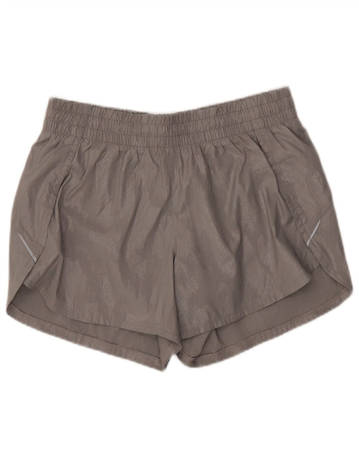 Shorts esportivos femininos Athleta UK 14 camuflagem cinza médio