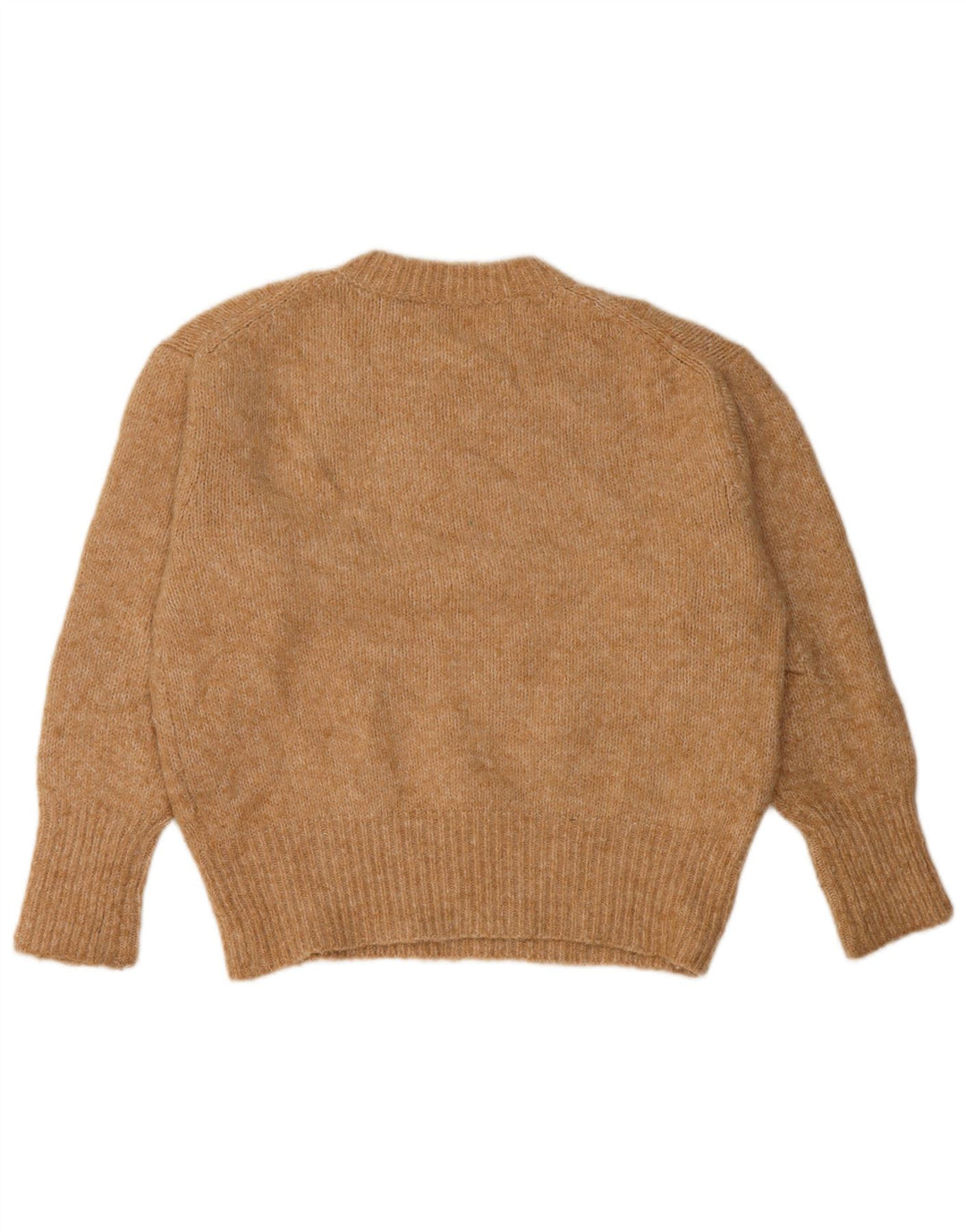 Zara Suéter feminino oversized com gola redonda Reino Unido 10 pequeno poliéster bege