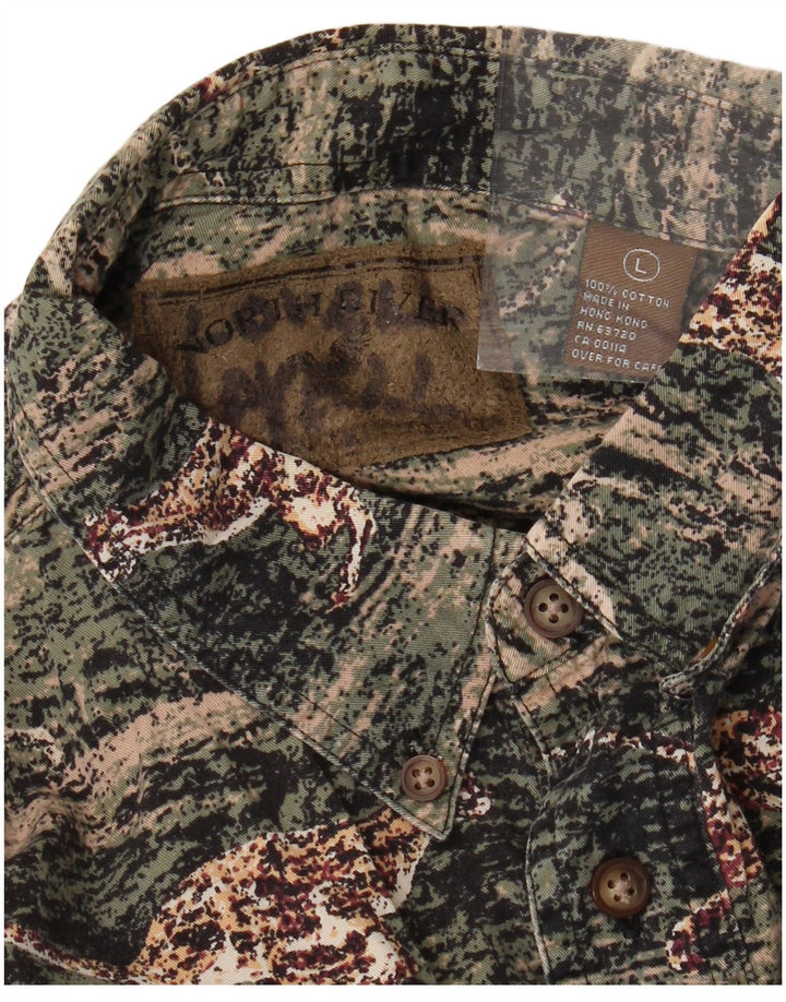 Flanela masculina VINTAGE Camisa grande algodão verde com estampa animal