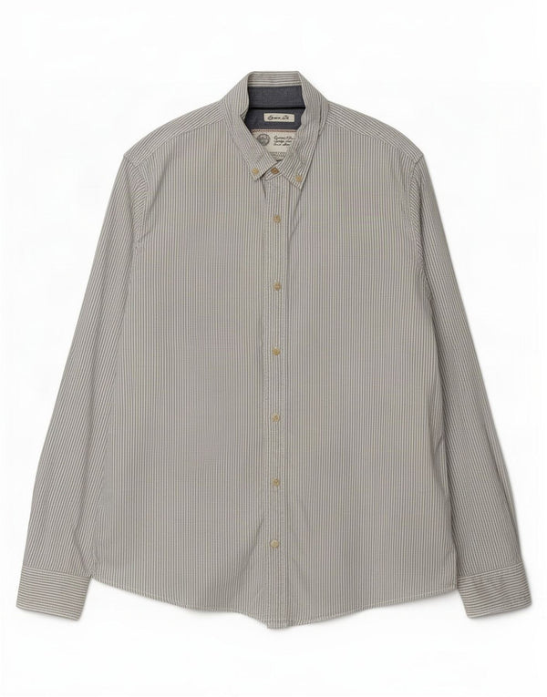 Fat Face Mens Classic Fit Camisa Grande Algodão Listrado Azul