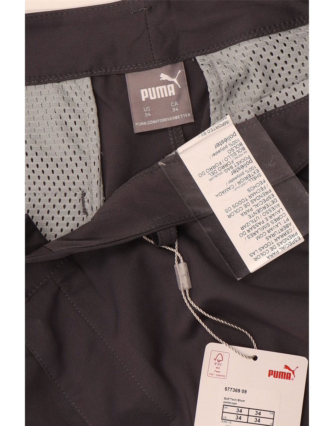 Shorts Chino Masculino Puma W34 Grande Poliéster Cinza