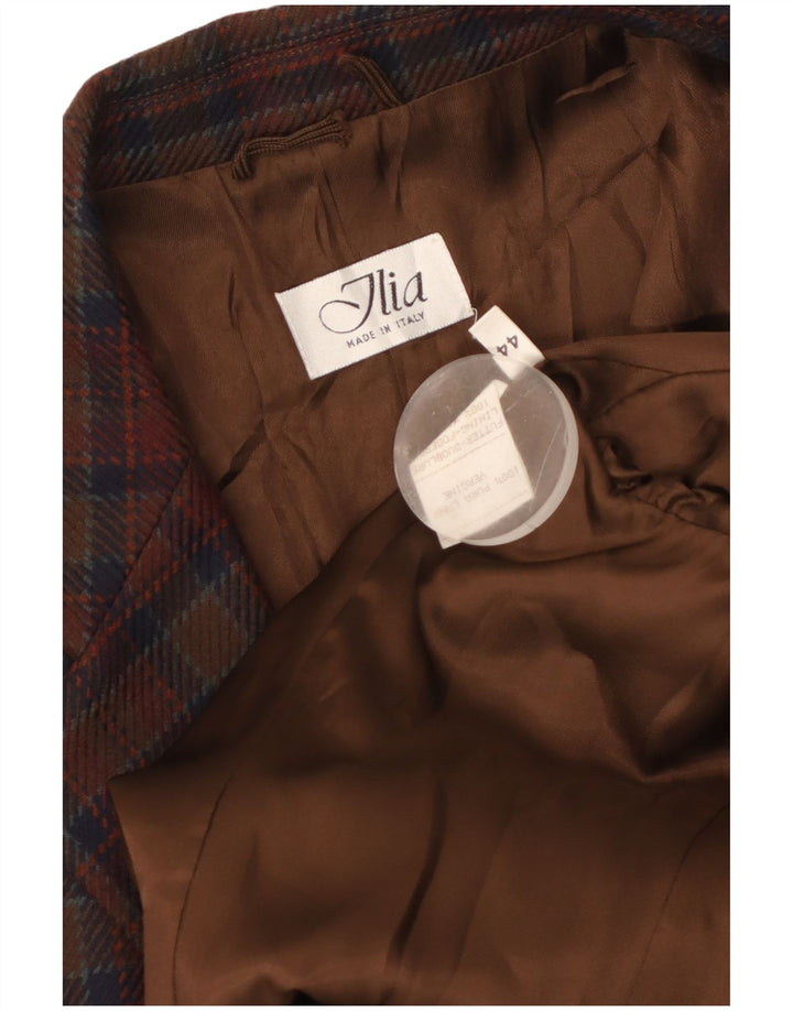 Jaqueta blazer feminina VINTAGE com 2 botões IT 44 lã virgem xadrez marrom médio