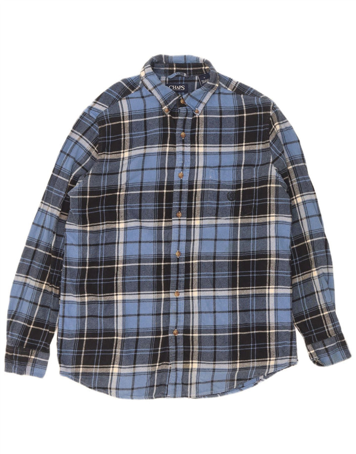 Camisa masculina de flanela Chaps de algodão xadrez azul médio