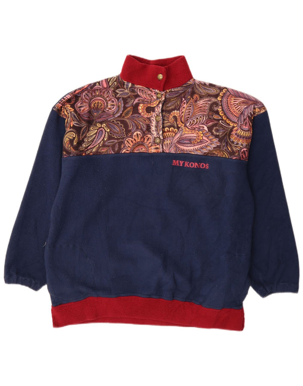 Suéter de lã feminino vintage com gola em botão Reino Unido 20 2XL Azul marinho Paisley retrô