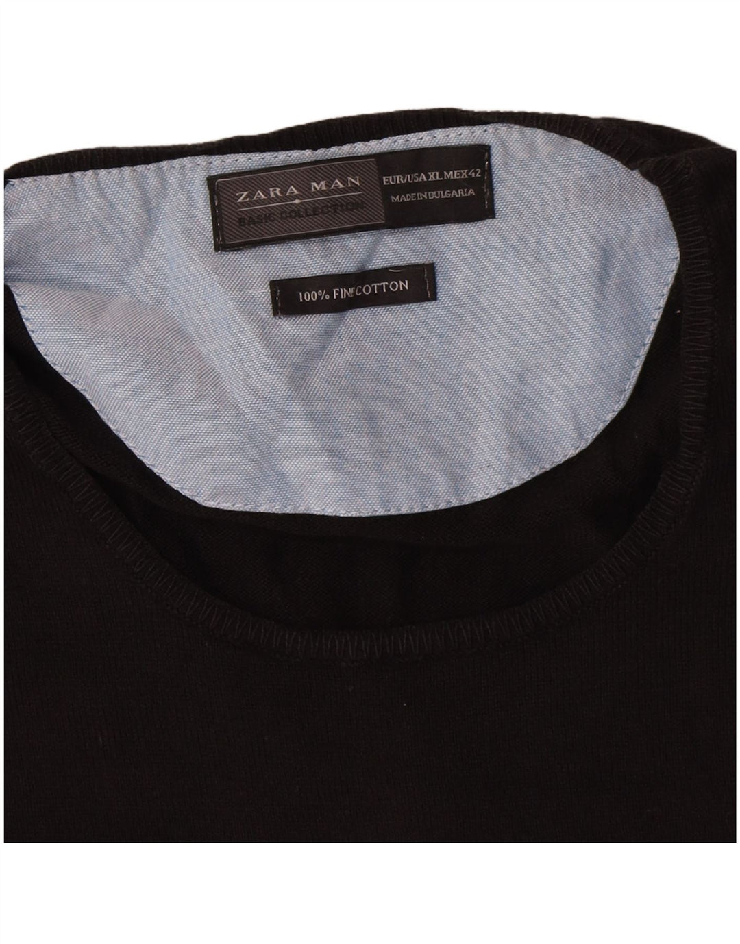 Zara Suéter masculino com gola redonda XL algodão preto