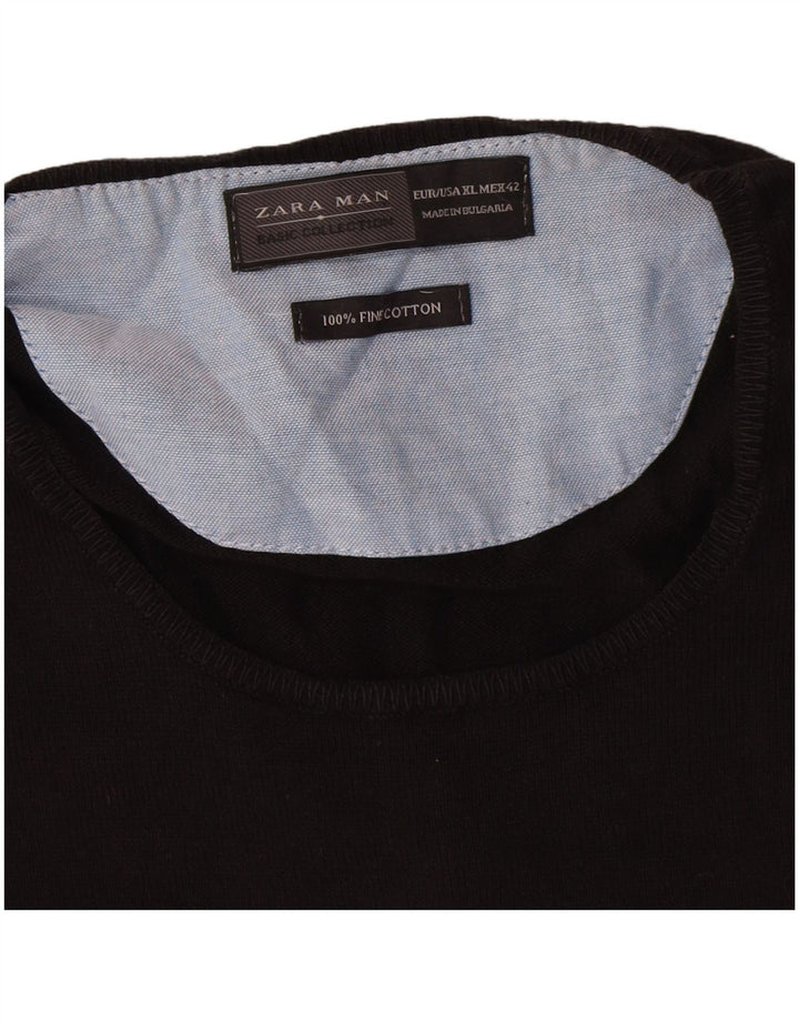 Zara Suéter masculino com gola redonda XL algodão preto