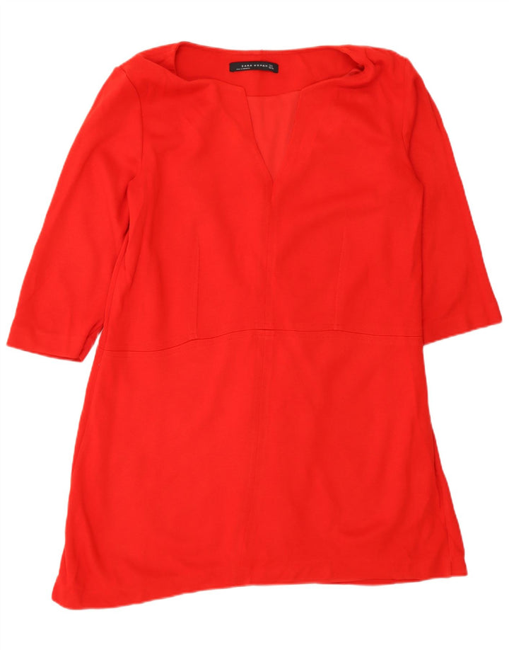 Vestido túnica feminino Zara manga 3/4 Reino Unido 16 grande poliéster vermelho