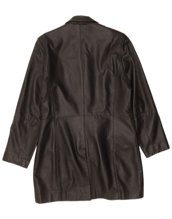 Casaco de couro superdimensionado feminino vintage UE 36 couro preto pequeno