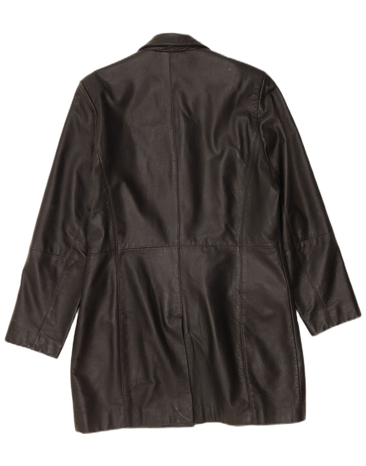 Casaco de couro superdimensionado feminino vintage UE 36 couro preto pequeno