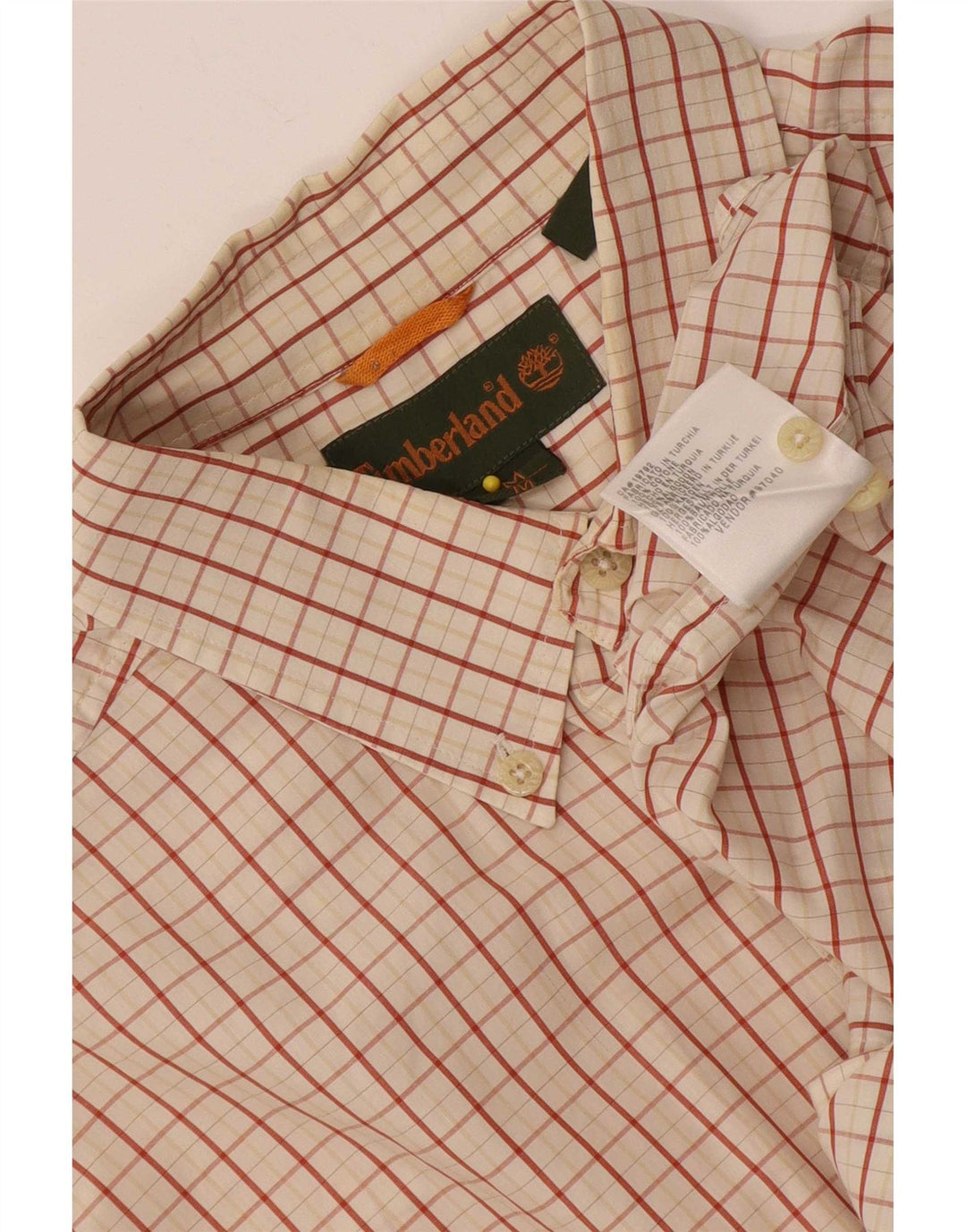 Camisa masculina Timberland de manga curta bege médio xadrez algodão