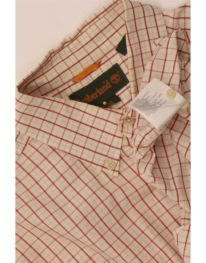 Camisa masculina Timberland de manga curta bege médio xadrez algodão