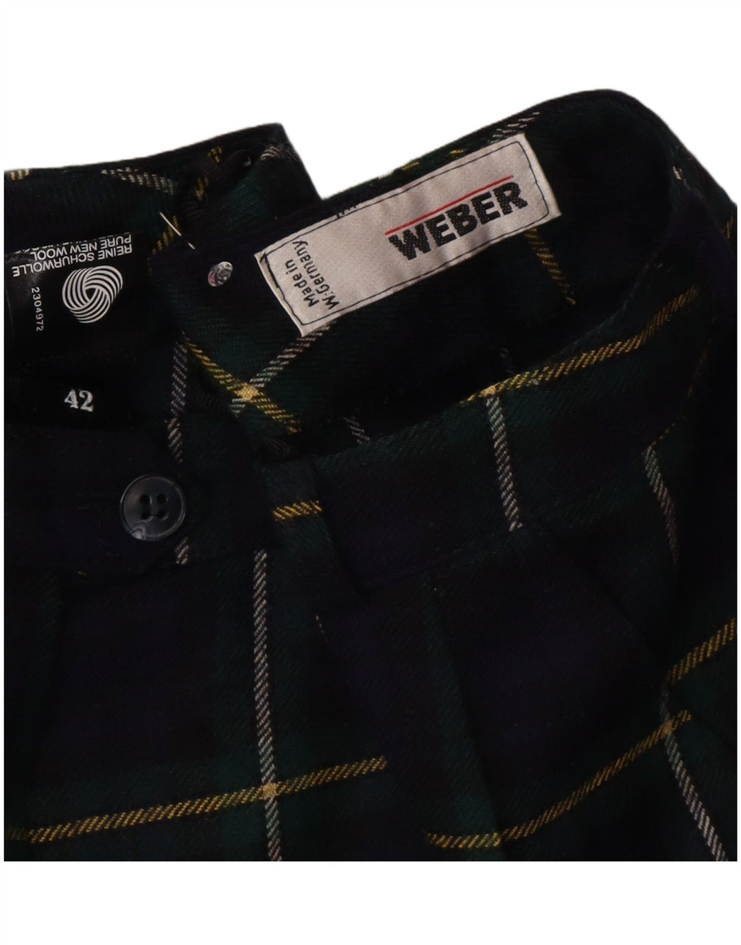 Bermuda feminina vintage de cintura alta UE 42 grande W30 azul marinho xadrez