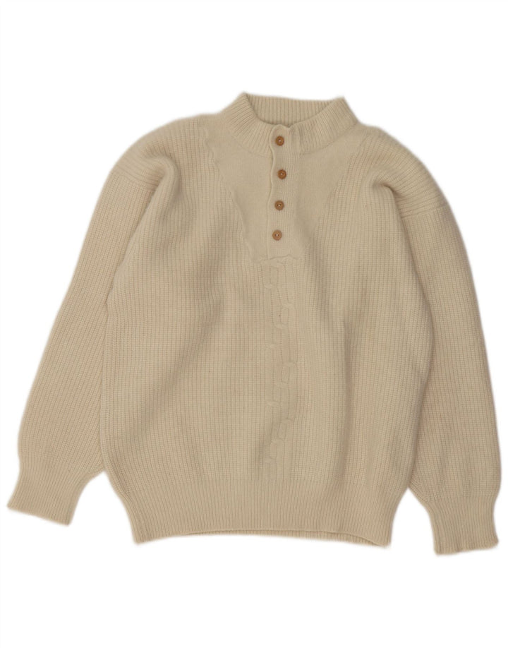 Suéter feminino vintage com gola redonda e botão UK 14 médio off white
