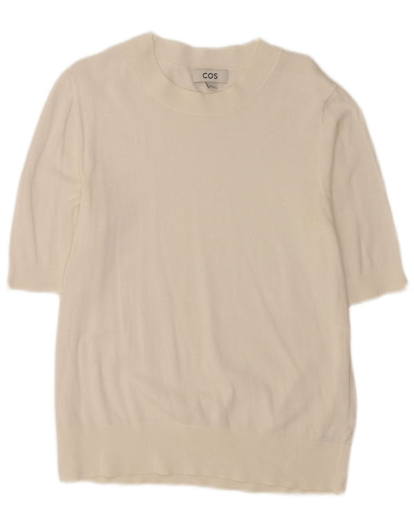 Suéter feminino Cos manga 3/4 com gola canoa Reino Unido 12 algodão branco médio