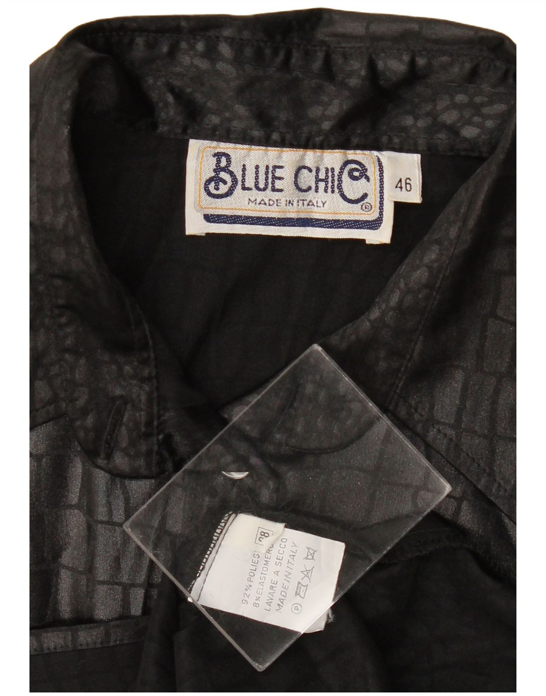 Blusa feminina vintage IT 46 grande poliéster preto com estampa animal