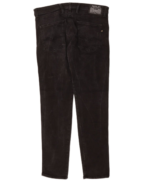 Replay Mens Anbass Slim Jeans W36 L31 Algodão Preto