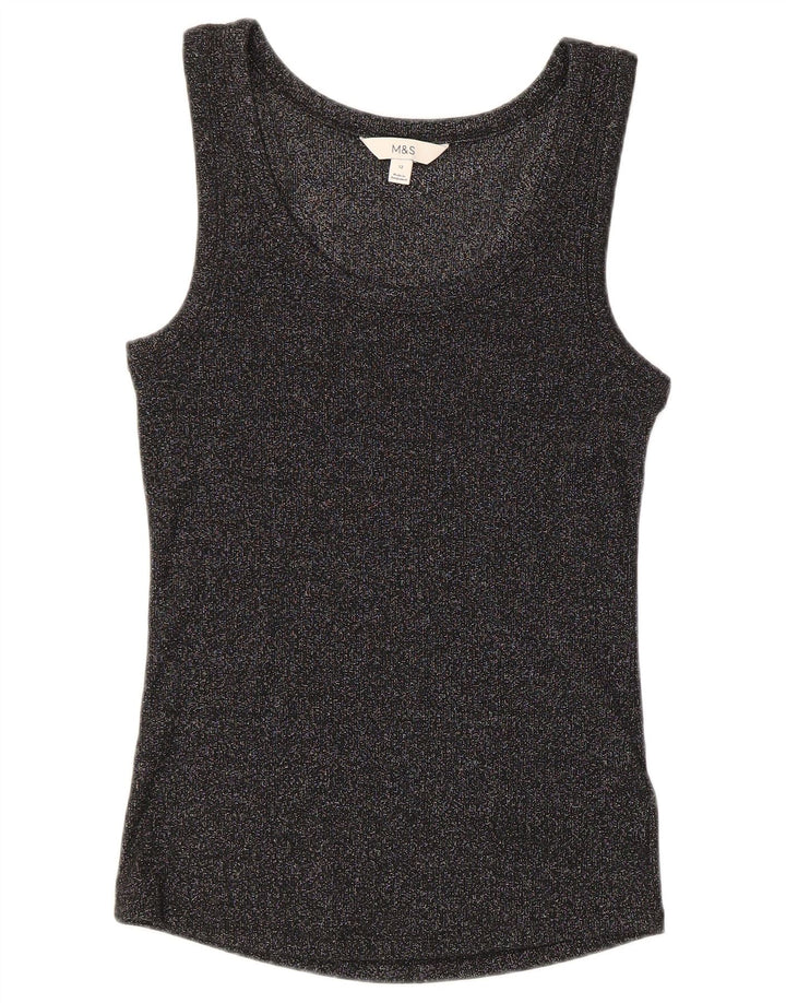Colete feminino Marks & Spencer UK 12 algodão manchado preto médio