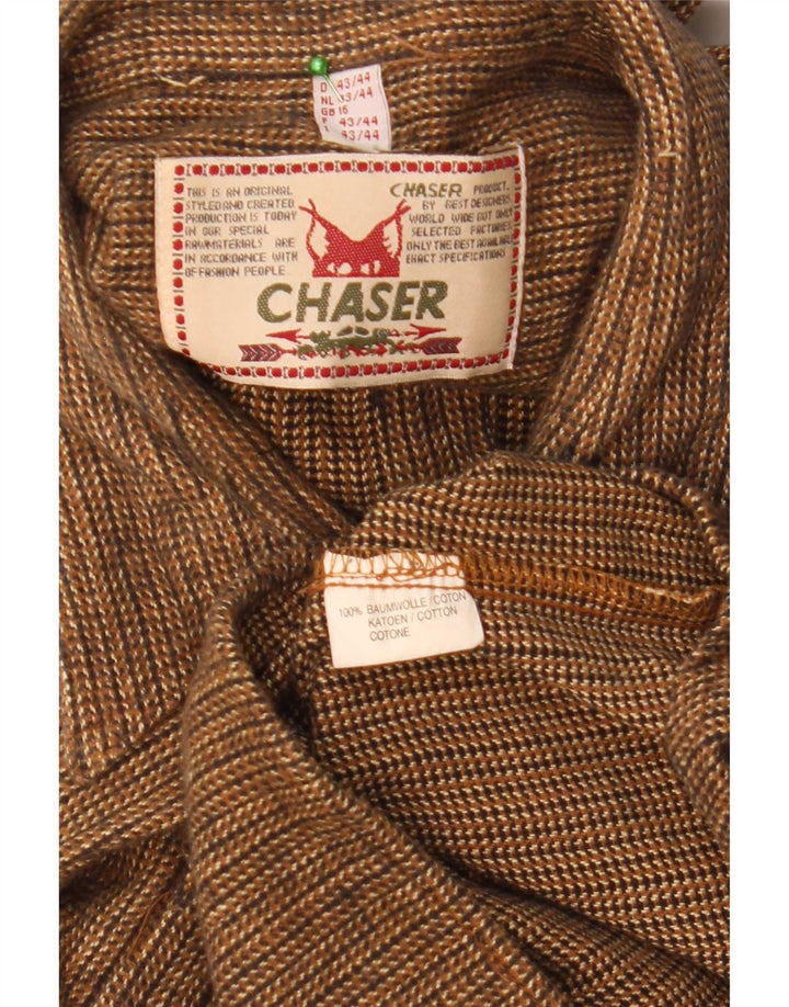 Camisa masculina de flanela Chaser tamanho 16 grande algodão listrado marrom
