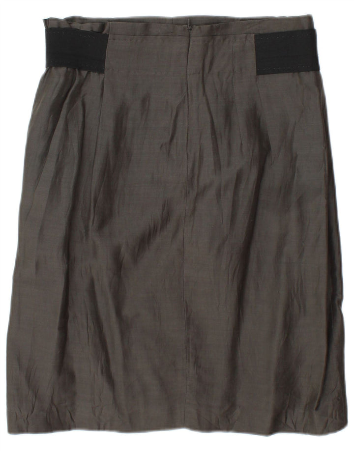 Saia midi feminina vintage W30 bloco cinza médio