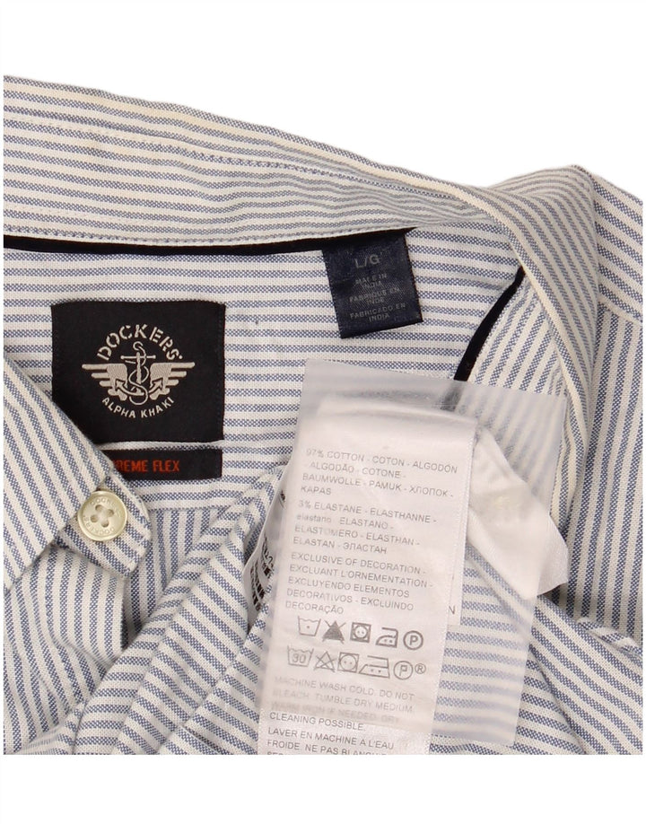 Camisa masculina Dockers grande algodão listrado azul