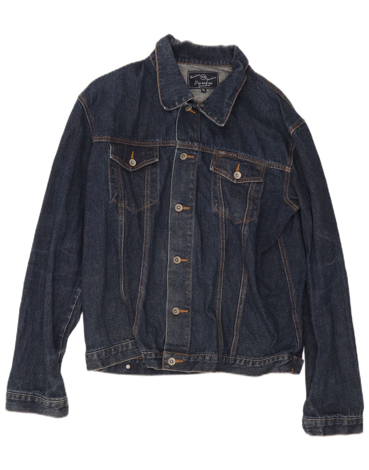 VINTAGE Mens Denim Jacket UK 42 XL Navy Blue Cotton