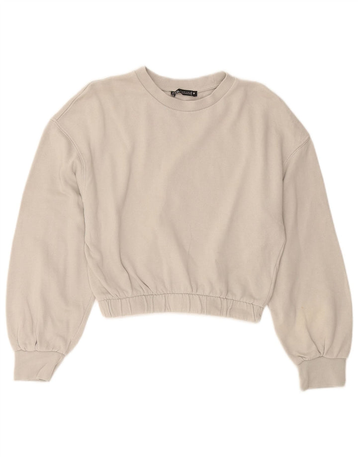 Moletom Zara feminino cropped UK 10 pequeno algodão cinza